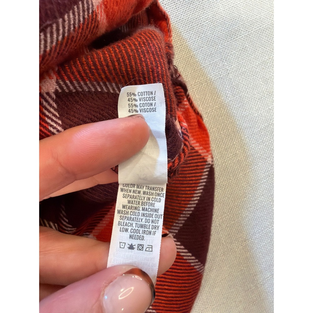 Aerie Red Plaid Flannel Button Down Shirt XS Burgundy Long Sleeve Pocket Top - Picture 5 of 7
